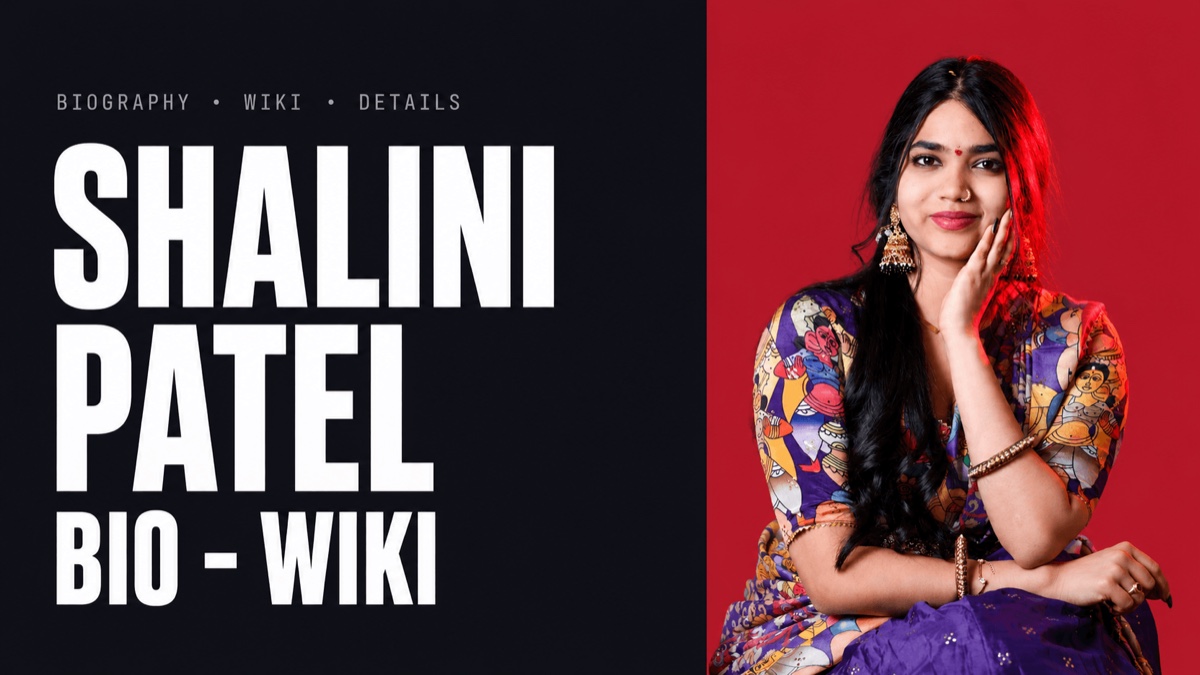 Shalini Damera bio-wiki cover — illustrated portrait beside the words Biography, Wiki, Details