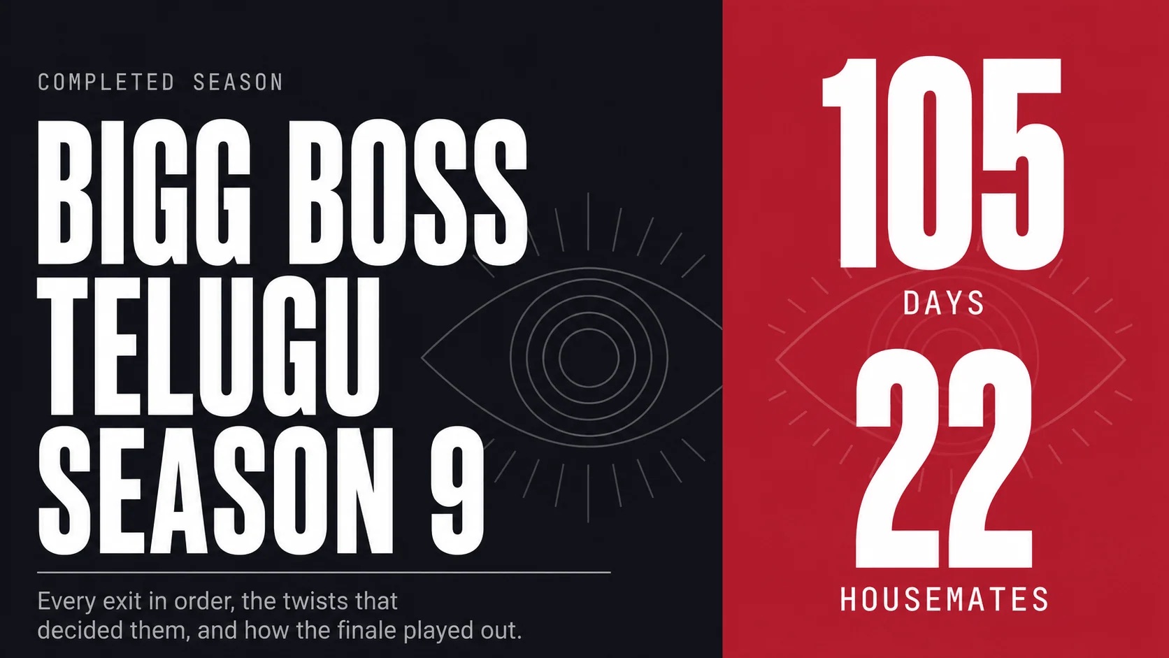 Illustrated cover: Bigg Boss Telugu Season 9, marked a completed season, with 105 days and 22 housemates